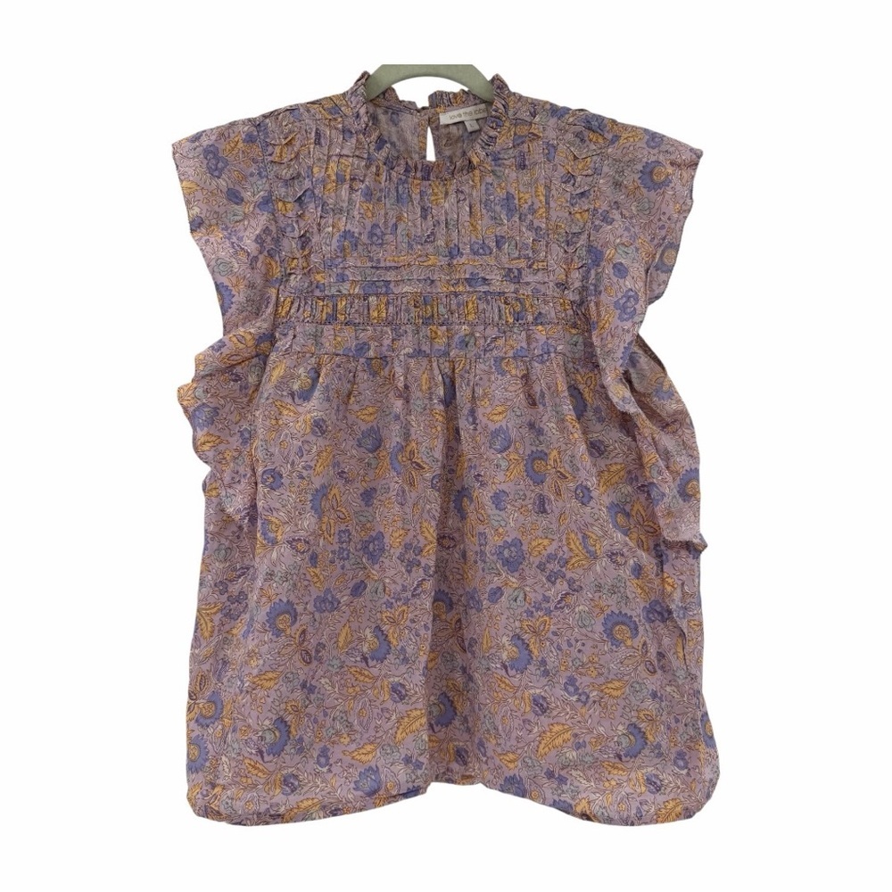 Anthropologie Love The Label Josepha Ruffle Sleeve‎ Top Large Block Print Floral